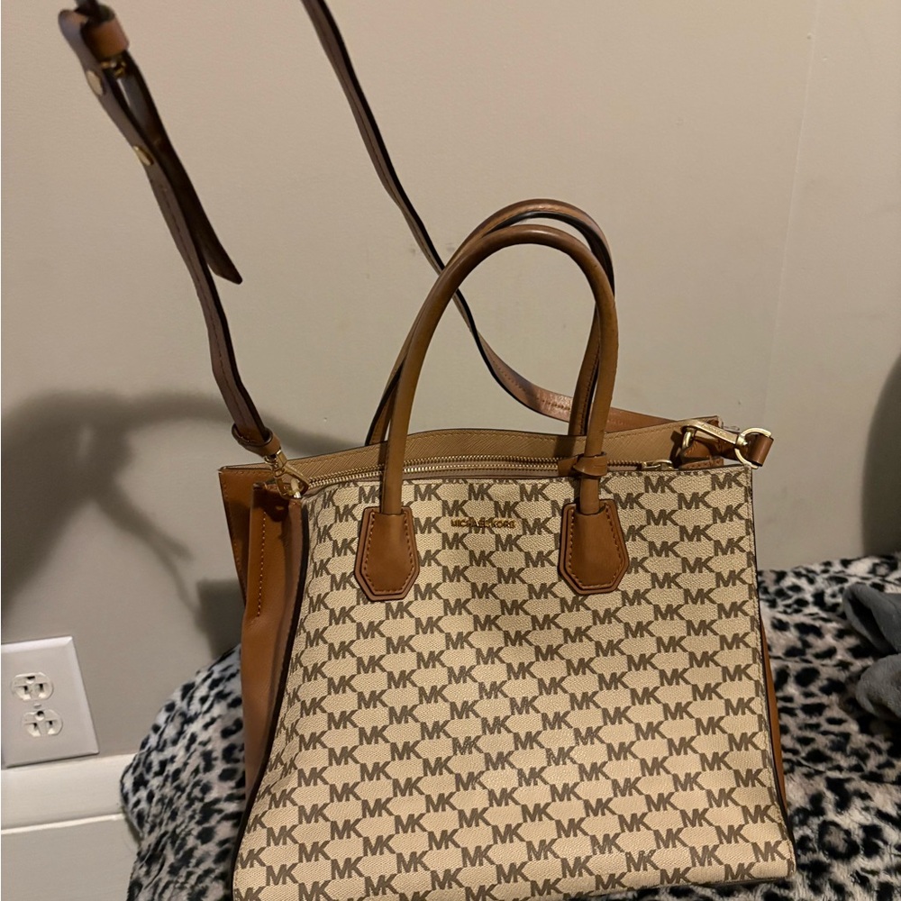 Michael Kors Tan and Brown Tote Bag with Signature Design